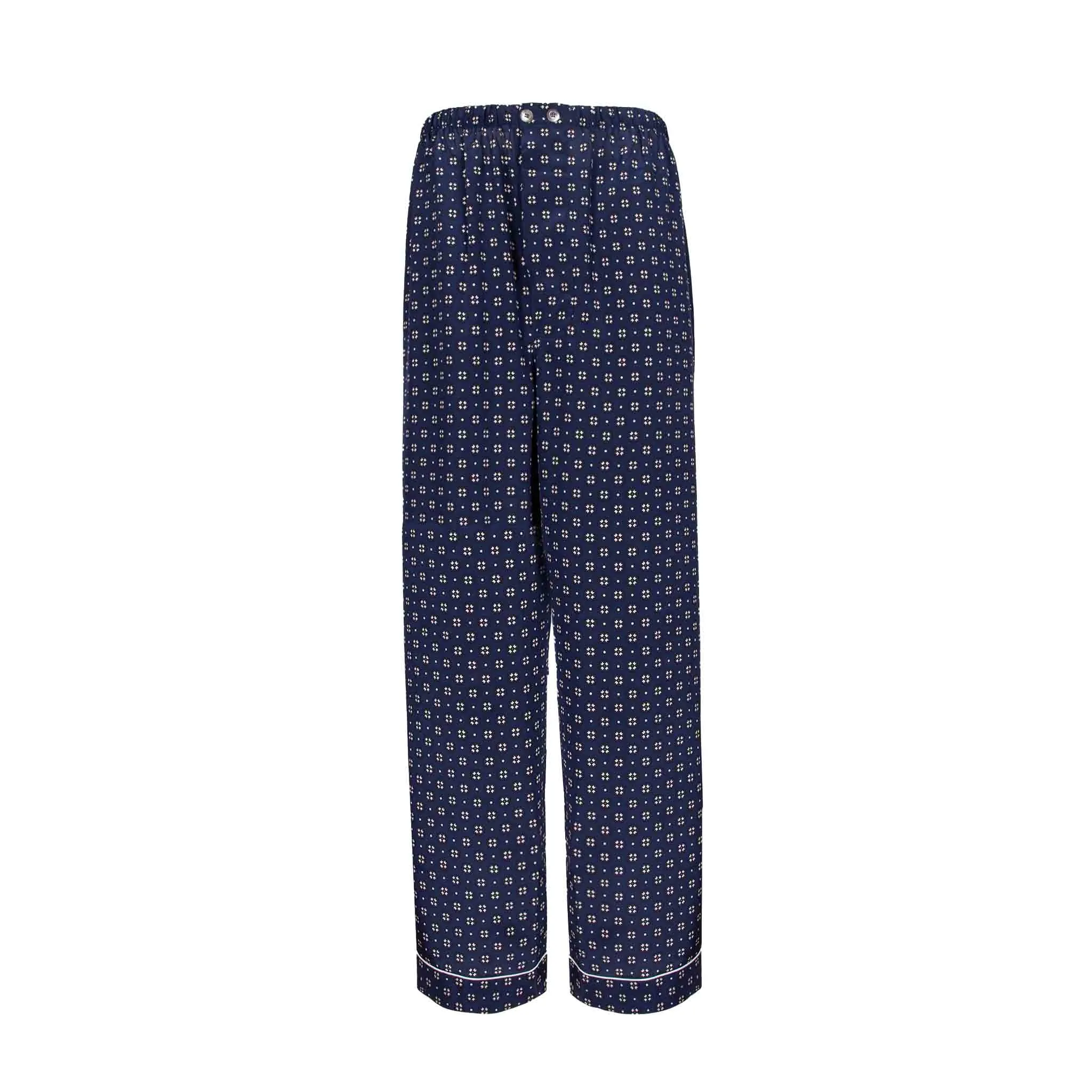 Blue & White Geometric Pattern Silk Pajama