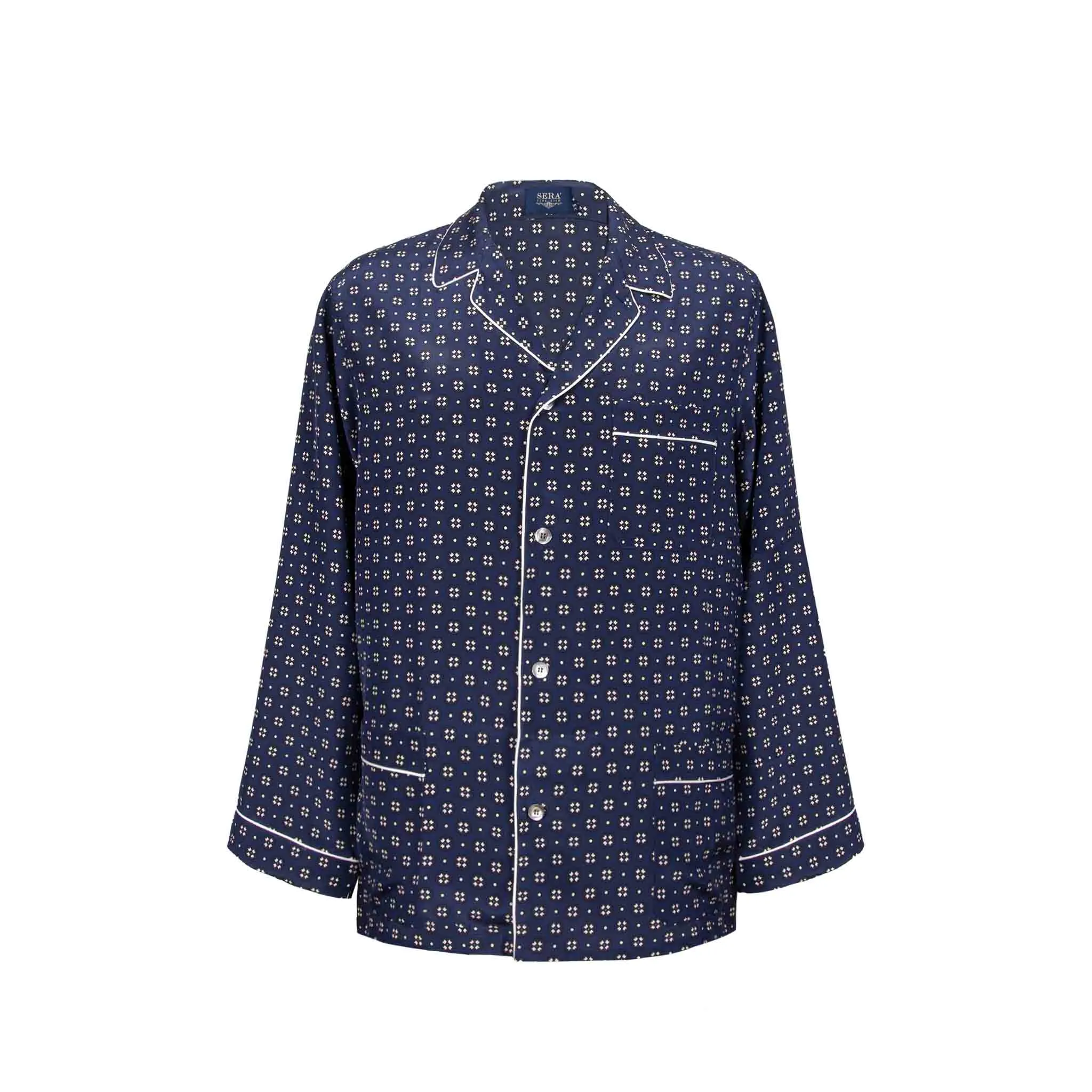 Blue & White Geometric Pattern Silk Pajama