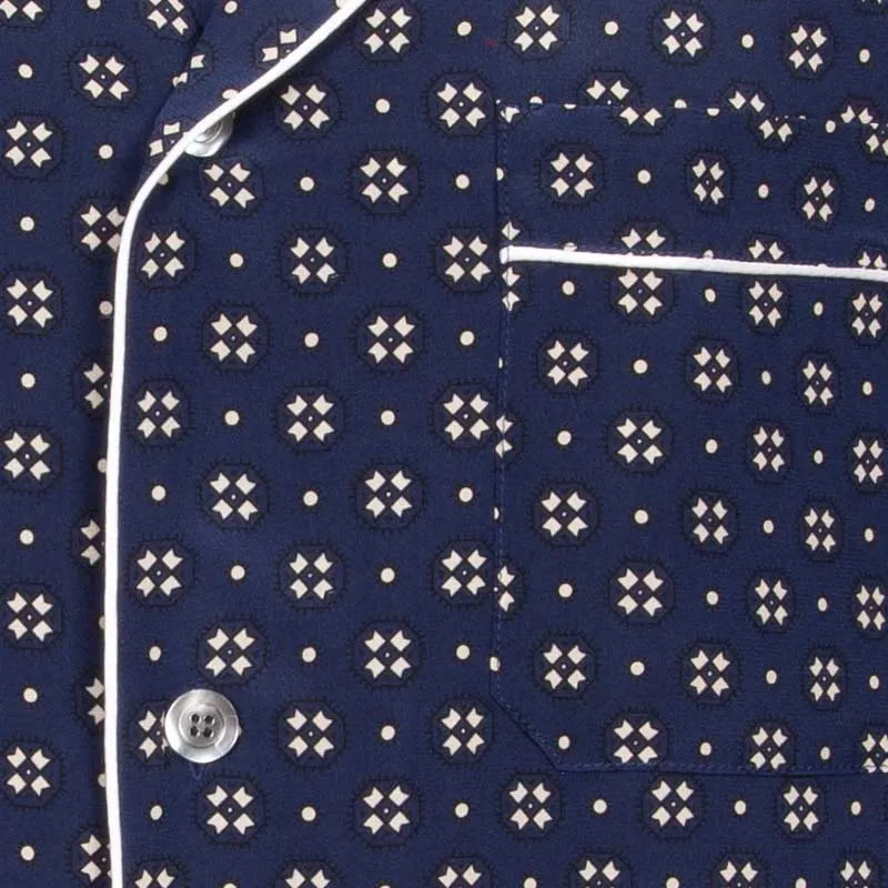 Blue & White Geometric Pattern Silk Pajama