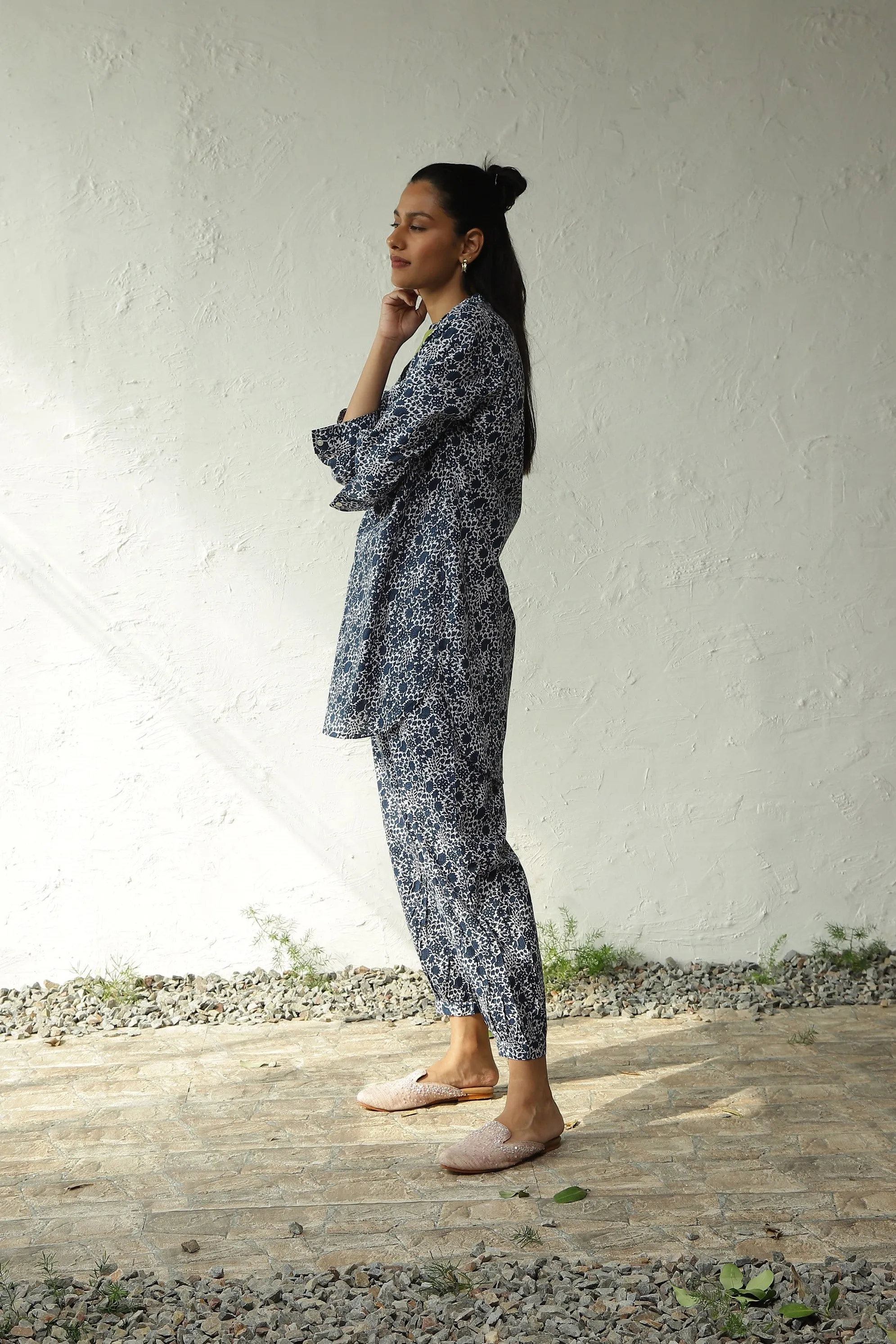 Blue And White Block Printed Cotton Co-Ord Set