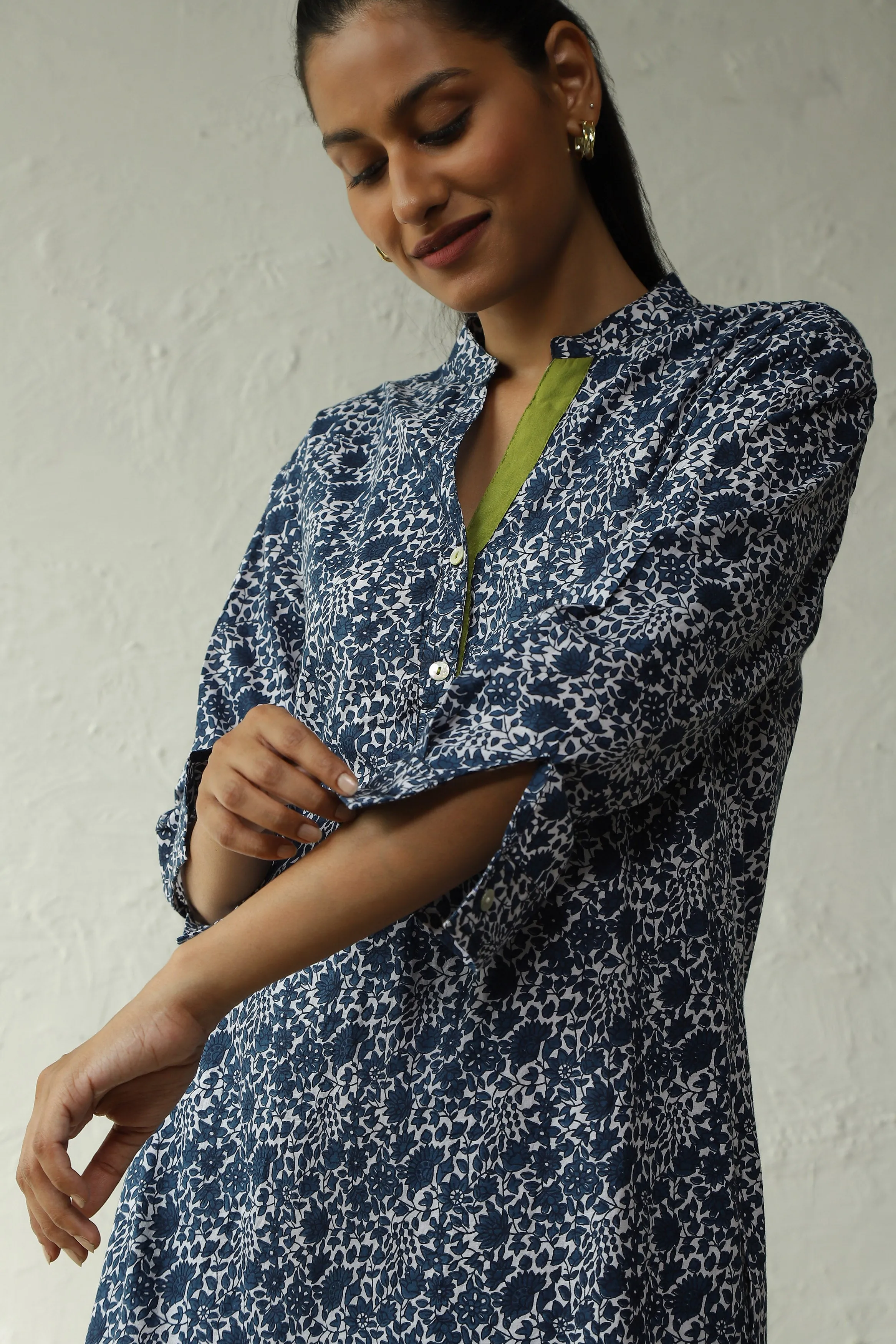Blue And White Block Printed Cotton Co-Ord Set