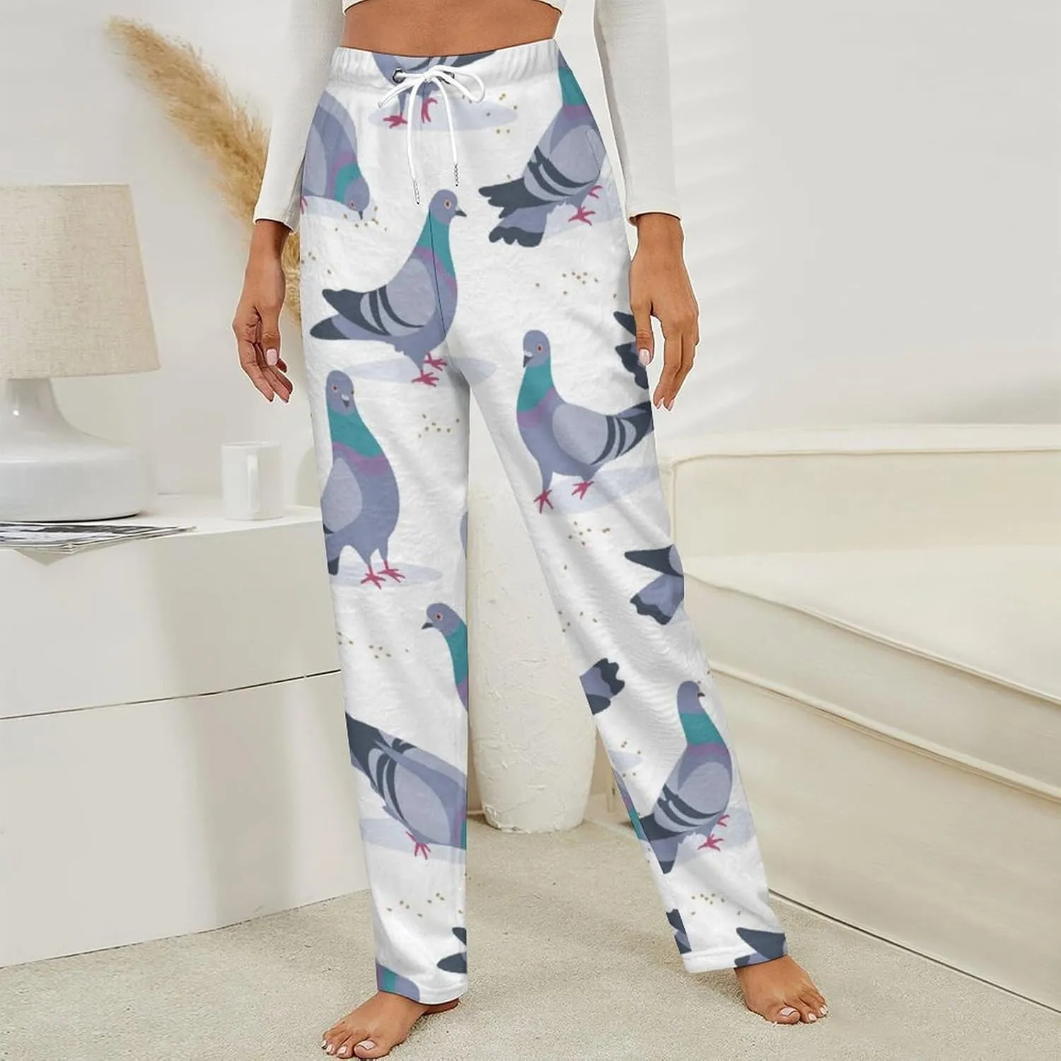 Bluish Pigeons Women's Flannel Pajama Pants Fleece Lounge Sleep Bottoms PJ