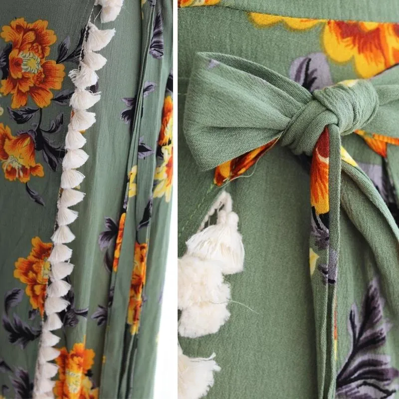 Bohemian Beach Long Skirt with Split Irregular Seaside Halter Strap Print Dress