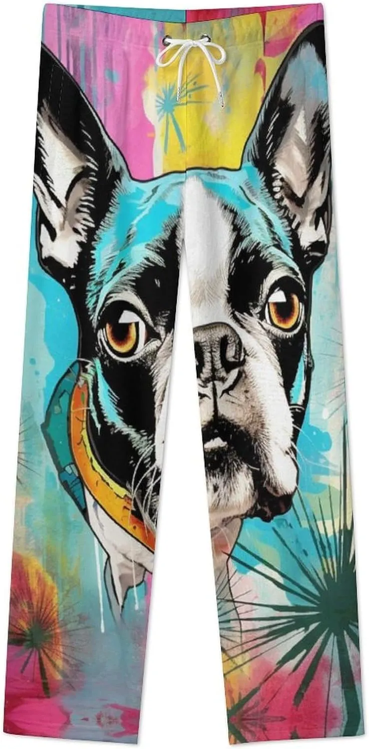 Boston Terriers Women's Flannel Pajama Pants Fleece Lounge Sleep Bottoms PJ