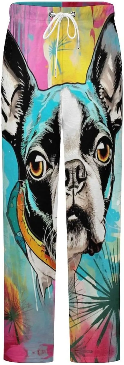 Boston Terriers Women's Flannel Pajama Pants Fleece Lounge Sleep Bottoms PJ