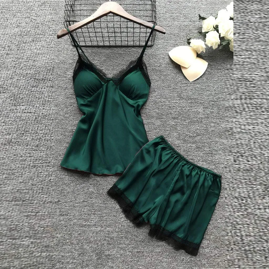 BOXIACEY Pajamas for Women Silk Pajama Set 4pcs Robe Babydoll Lingerie Satin Sleepwear Nightdress Lace Nightgown Set