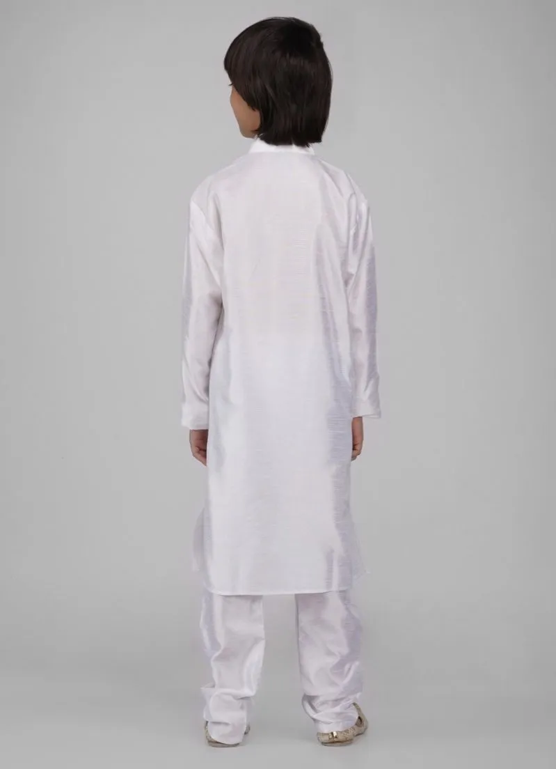 Boy's Off-White Raw Silk Kurta Pajama Set