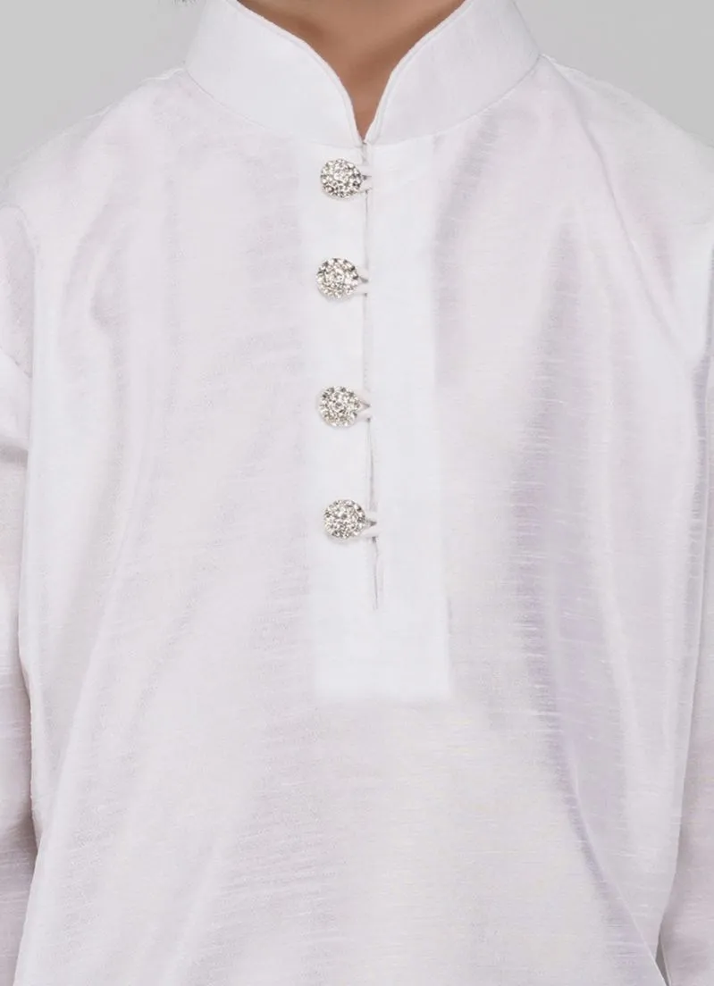 Boy's Off-White Raw Silk Kurta Pajama Set