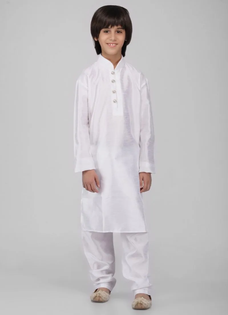 Boy's Off-White Raw Silk Kurta Pajama Set
