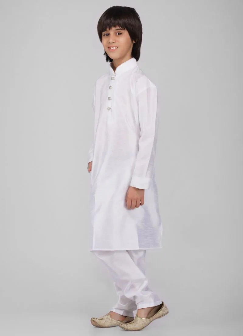Boy's Off-White Raw Silk Kurta Pajama Set