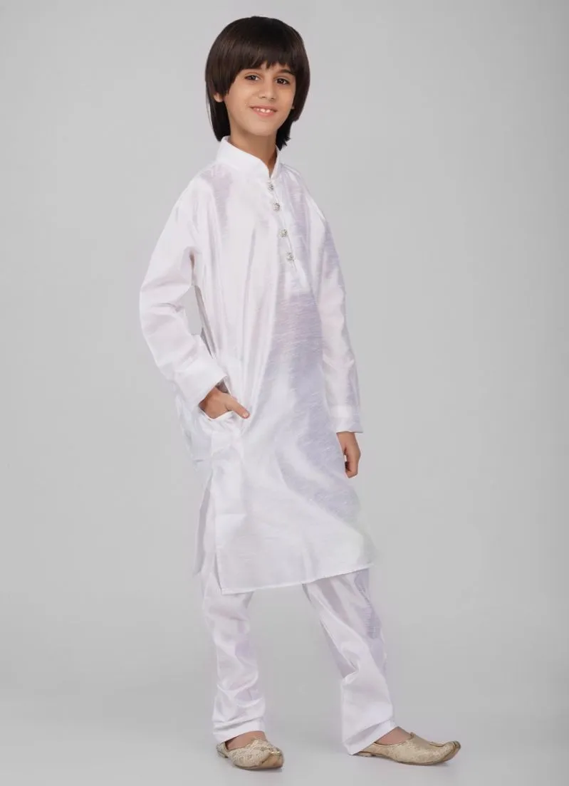 Boy's Off-White Raw Silk Kurta Pajama Set