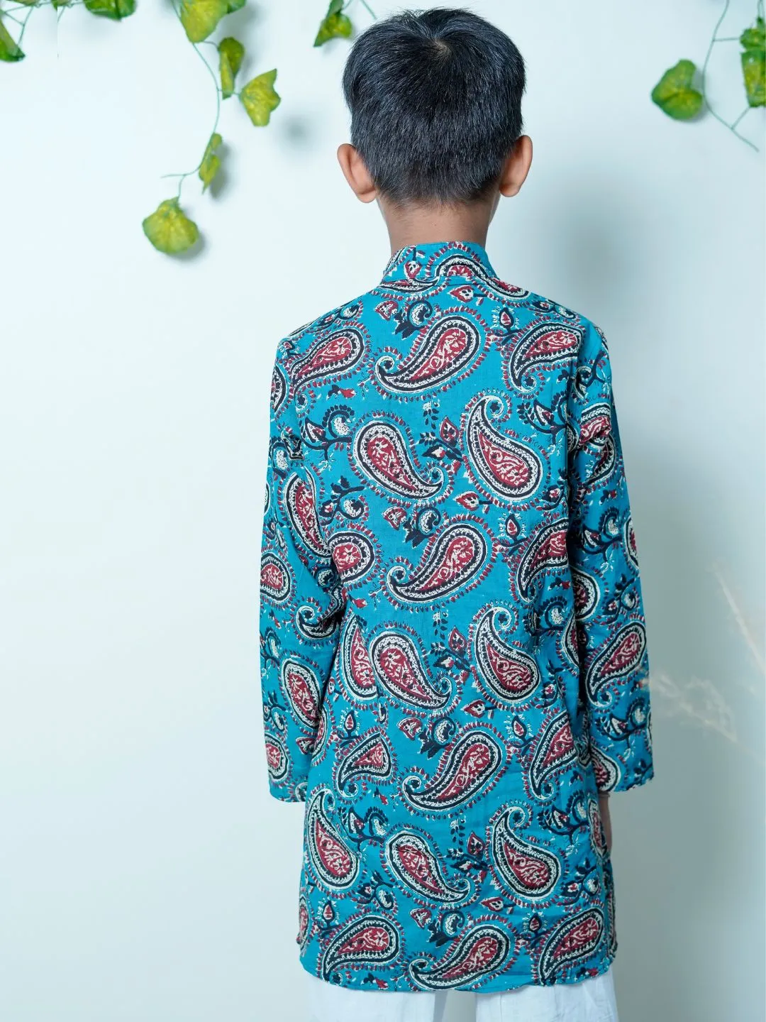 Boy's Teal Blue Pure Cotton Printed Kurta Set - Vastrarth