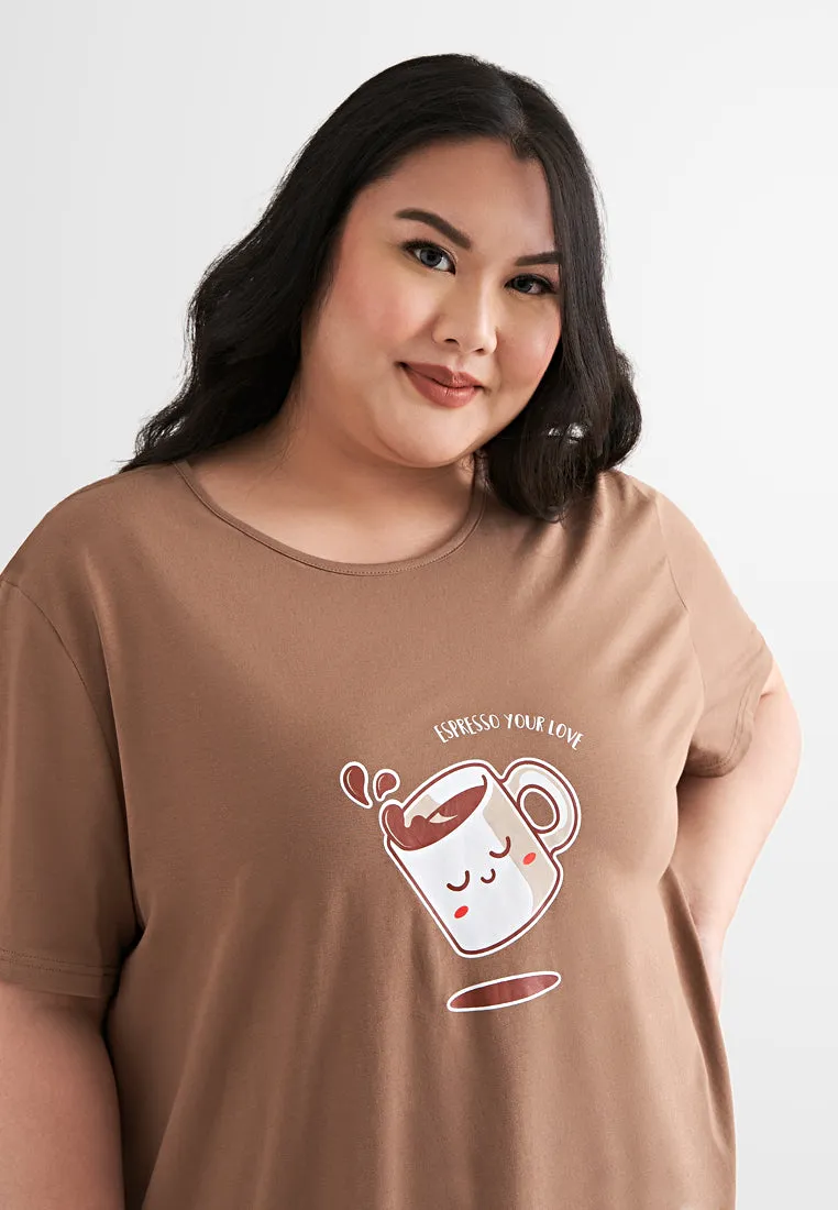 Breakfast Cotton Jersey Sleep Dress - Brown Coffee
