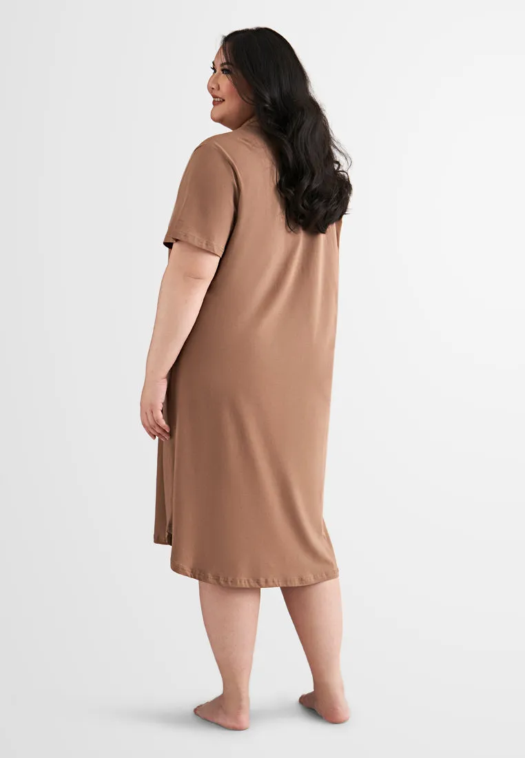 Breakfast Cotton Jersey Sleep Dress - Brown Coffee