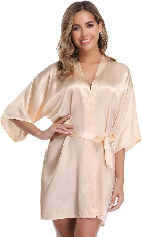 Bride Robes Women'S Kimono Robe | Satin Bridesmaid Party Robes | Bridal Morning Robes with Gold Glitter champagne