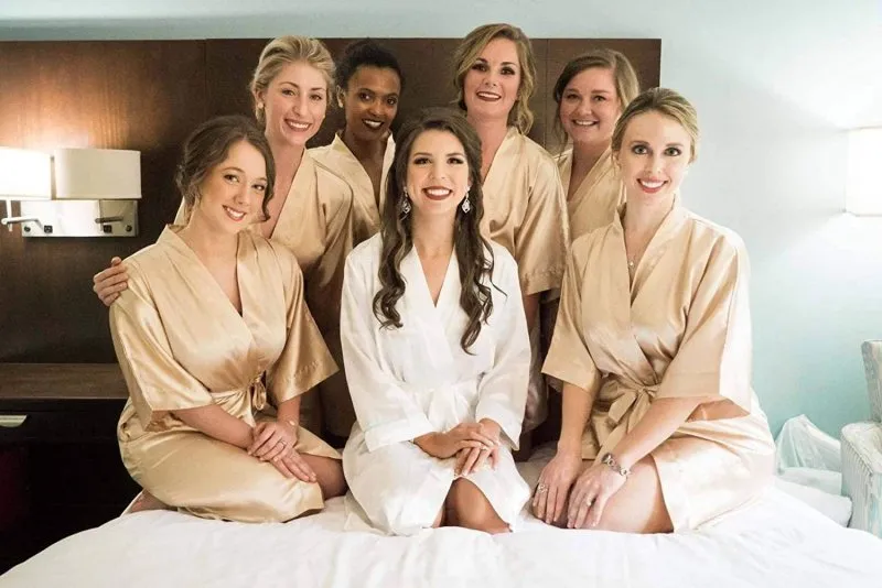 Bride Robes Women'S Kimono Robe | Satin Bridesmaid Party Robes | Bridal Morning Robes with Gold Glitter champagne