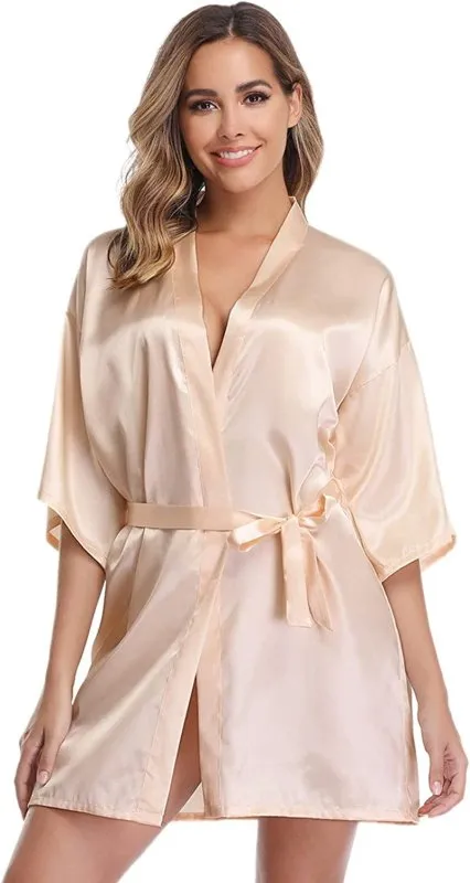 Bride Robes Women'S Kimono Robe | Satin Bridesmaid Party Robes | Bridal Morning Robes with Gold Glitter champagne