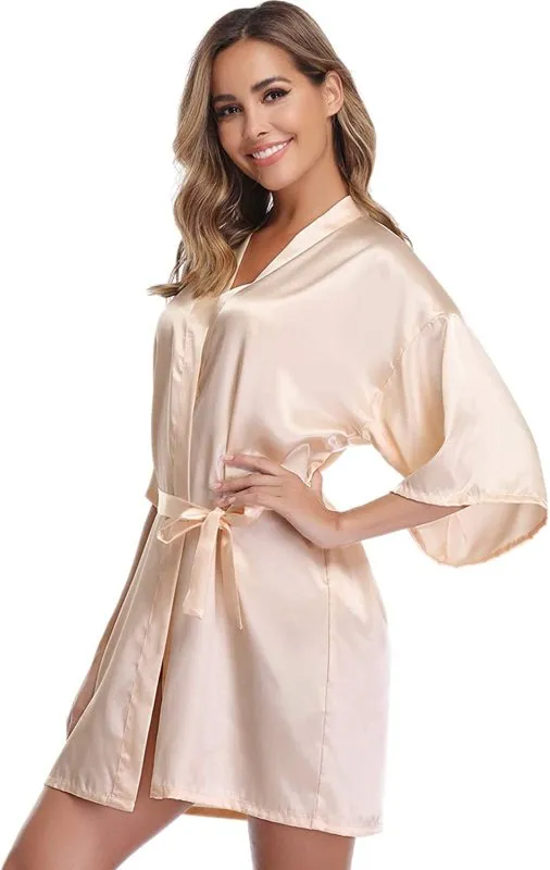 Bride Robes Women'S Kimono Robe | Satin Bridesmaid Party Robes | Bridal Morning Robes with Gold Glitter champagne