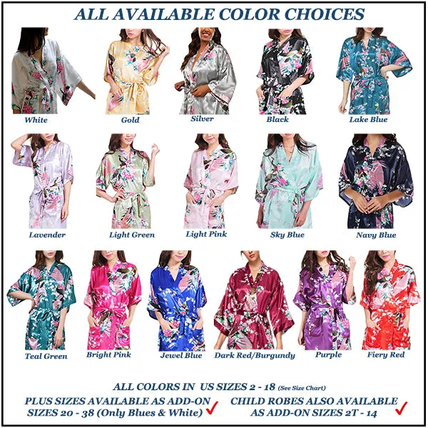Bridesmaid Robe Set of 3, Floral, Womens Sizes 2-18, Mid Length