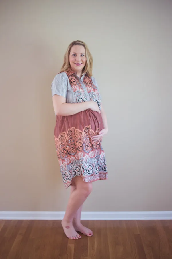 Brown Leafy Striped Knee length Maternity Dress
