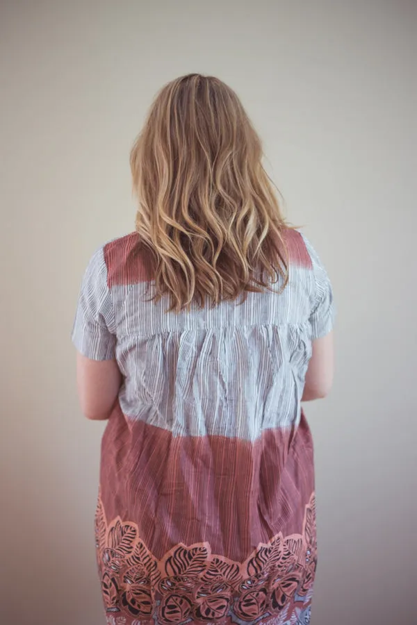 Brown Leafy Striped Knee length Maternity Dress
