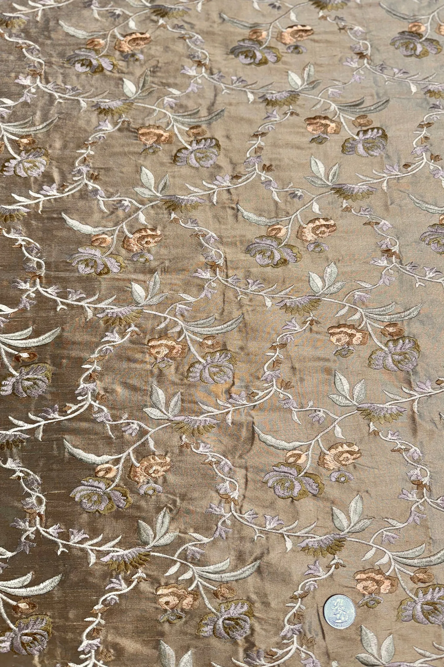 Brown/Multicolor Embroidered Dupioni Silk