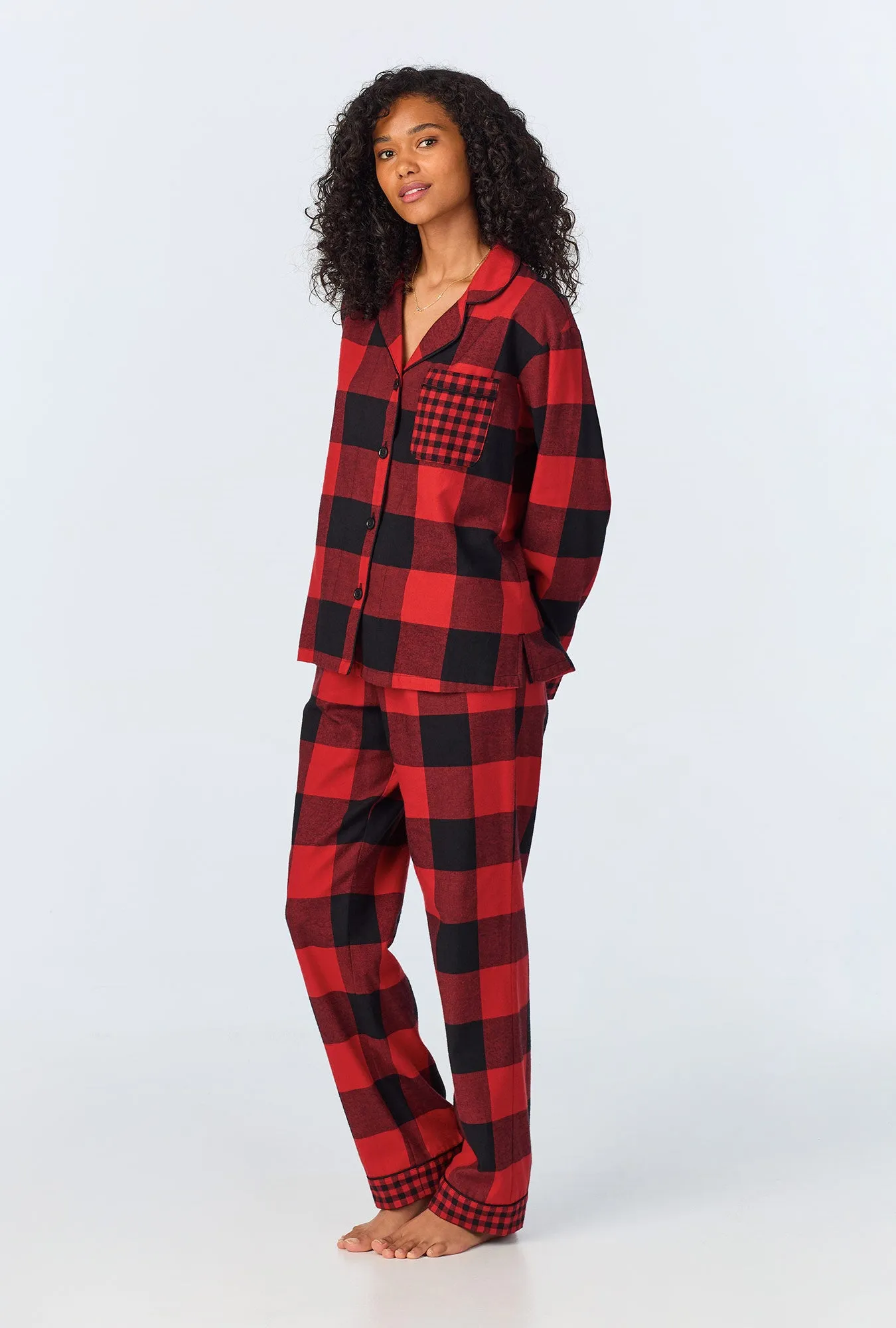 Buffalo Check Long Sleeve Classic  Woven Portuguese Flannel PJ Set