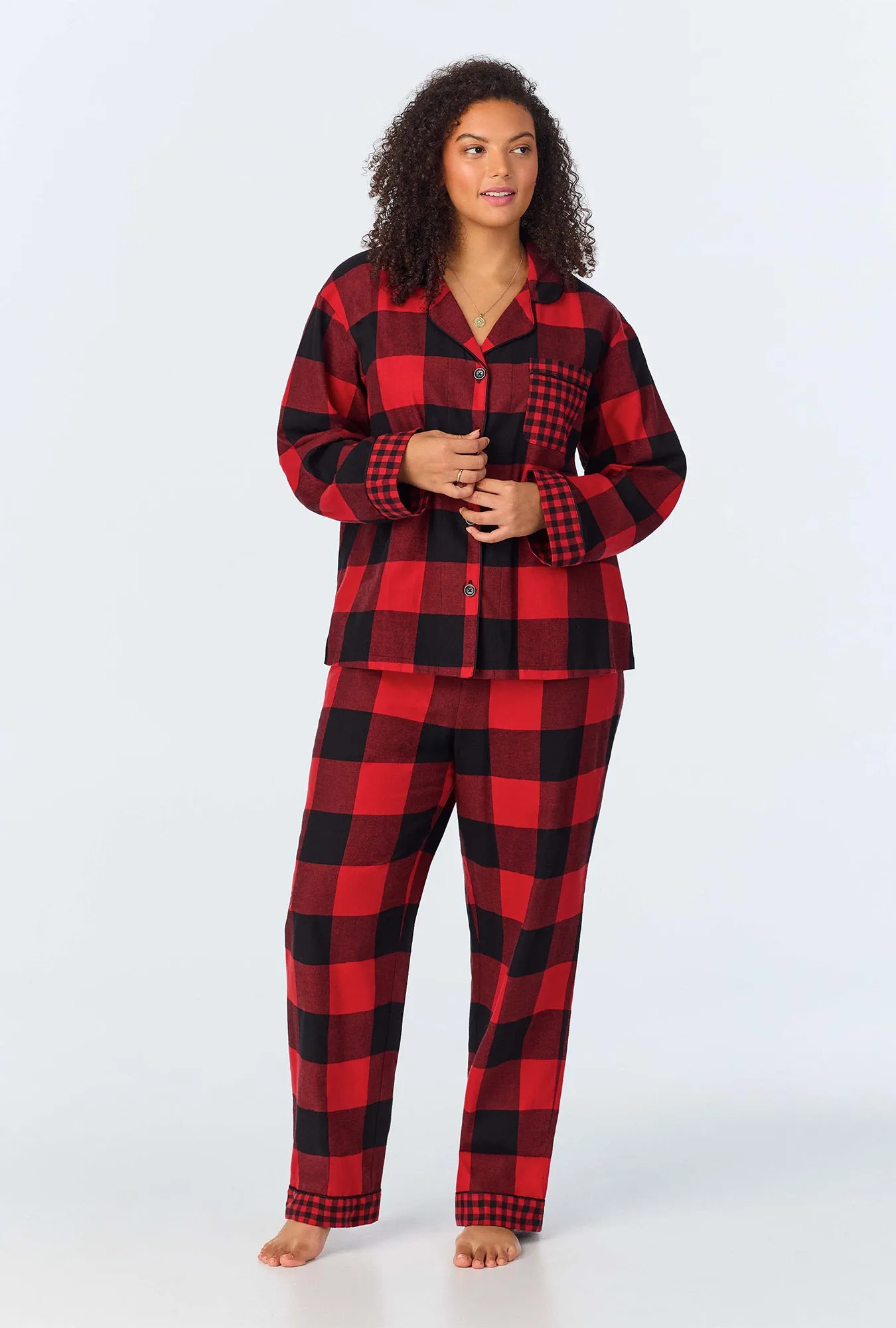 Buffalo Check Long Sleeve Classic  Woven Portuguese Flannel PJ Set