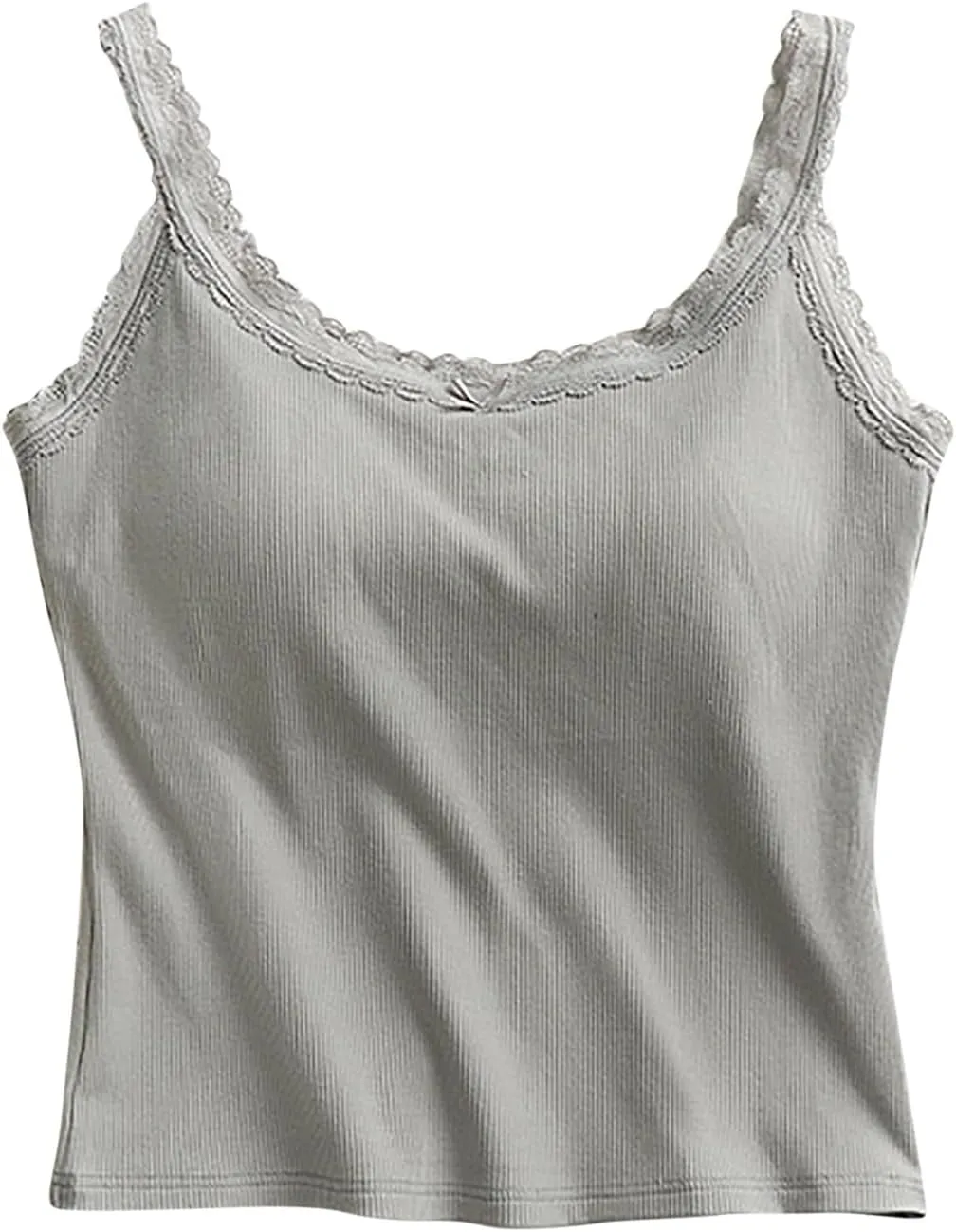Built-in Bra Cami Tank Tops for Women Comfy Cotton Summer Pajamas Sexy Lace Trim Crop Camisole Padded Sleepwear Yoga Shirts