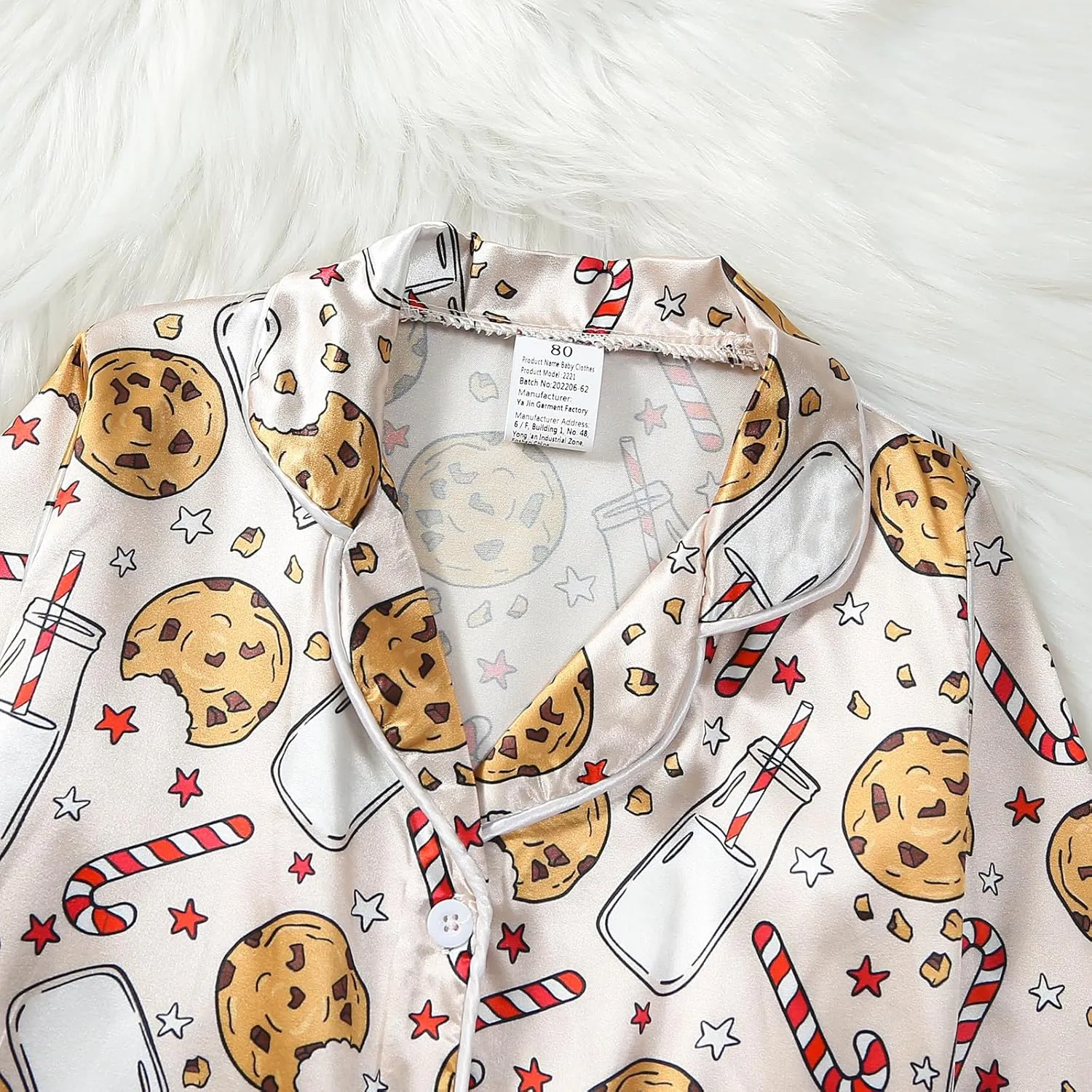 BULINGNA Kids Toddler Girl Boy Christmas Two Piece Pajamas Set Santa Claus Cookie Satin Pajamas Top with Pants Xmas Sleepwear
