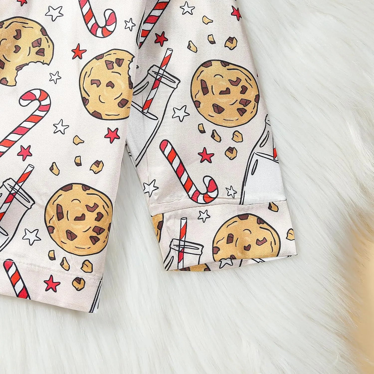 BULINGNA Kids Toddler Girl Boy Christmas Two Piece Pajamas Set Santa Claus Cookie Satin Pajamas Top with Pants Xmas Sleepwear