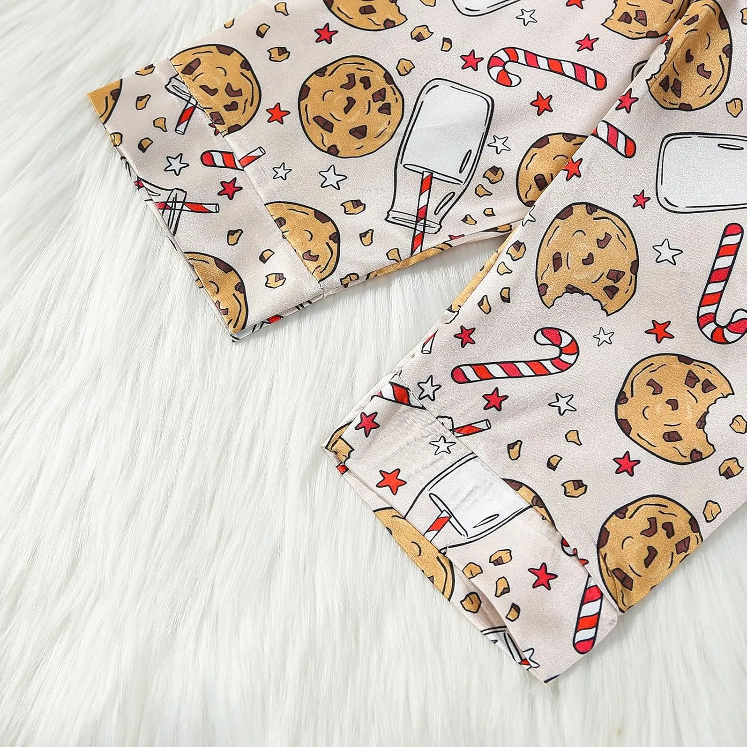 BULINGNA Kids Toddler Girl Boy Christmas Two Piece Pajamas Set Santa Claus Cookie Satin Pajamas Top with Pants Xmas Sleepwear