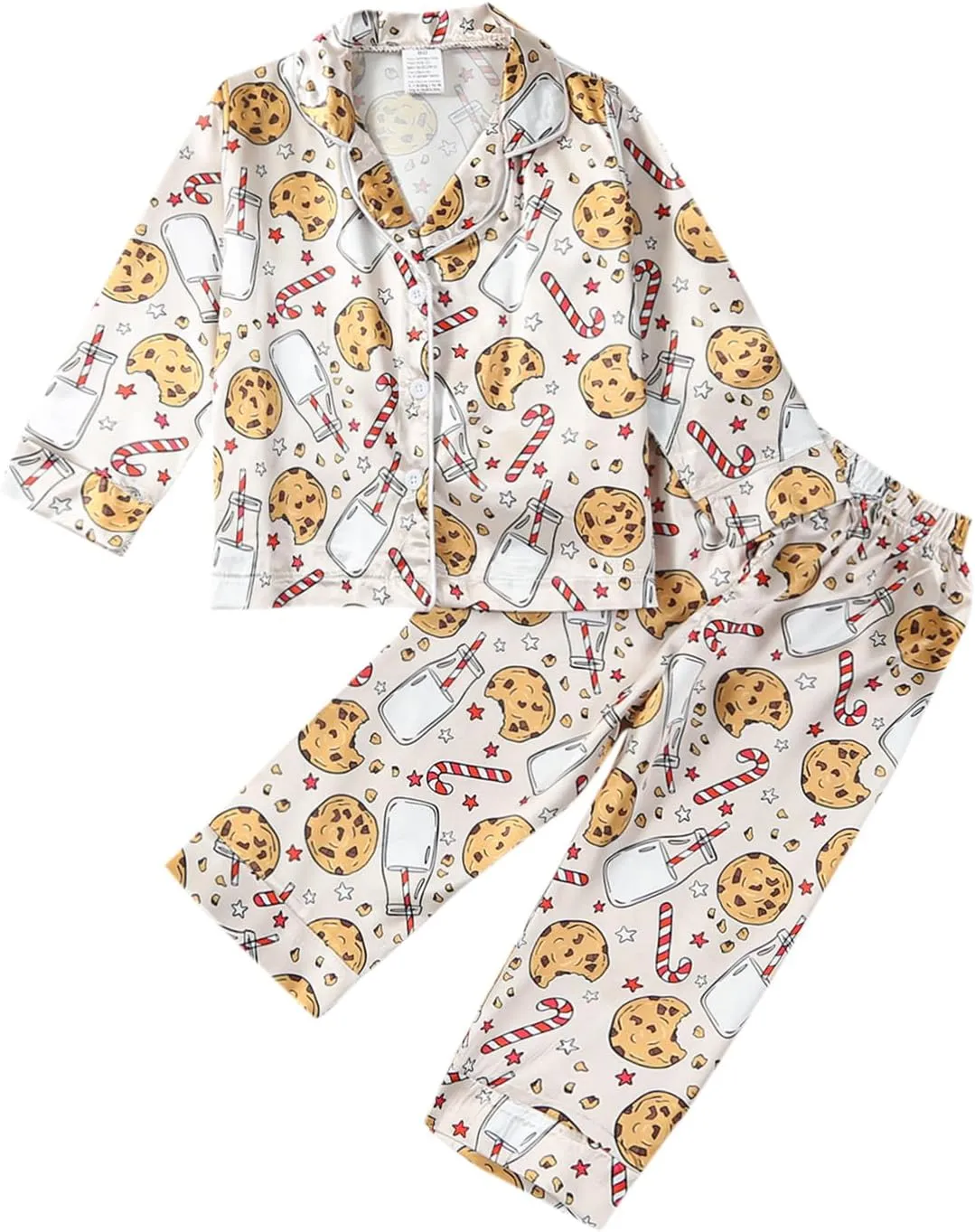BULINGNA Kids Toddler Girl Boy Christmas Two Piece Pajamas Set Santa Claus Cookie Satin Pajamas Top with Pants Xmas Sleepwear