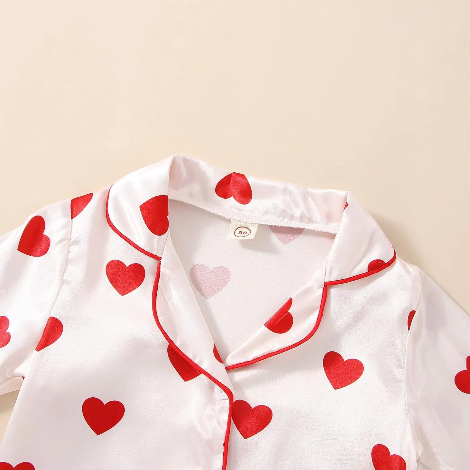 BULINGNA Kids Toddler Girl Pajamas Set Heart Print Pajamas Top Pants Satin Two Piece Pjs Sleepwear