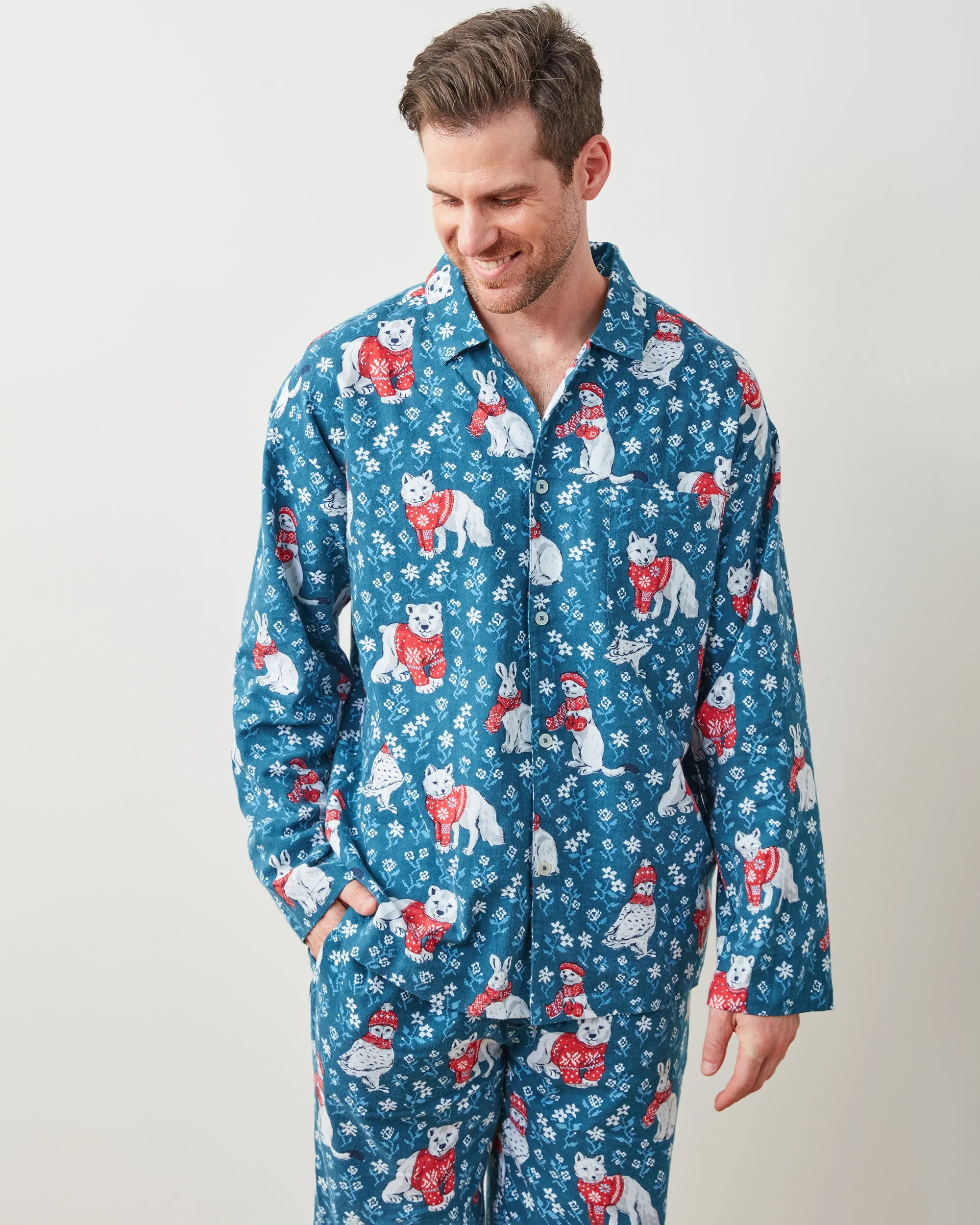 Bundled Up - Men's Lightweight Flannel Long PJ Set - Navy