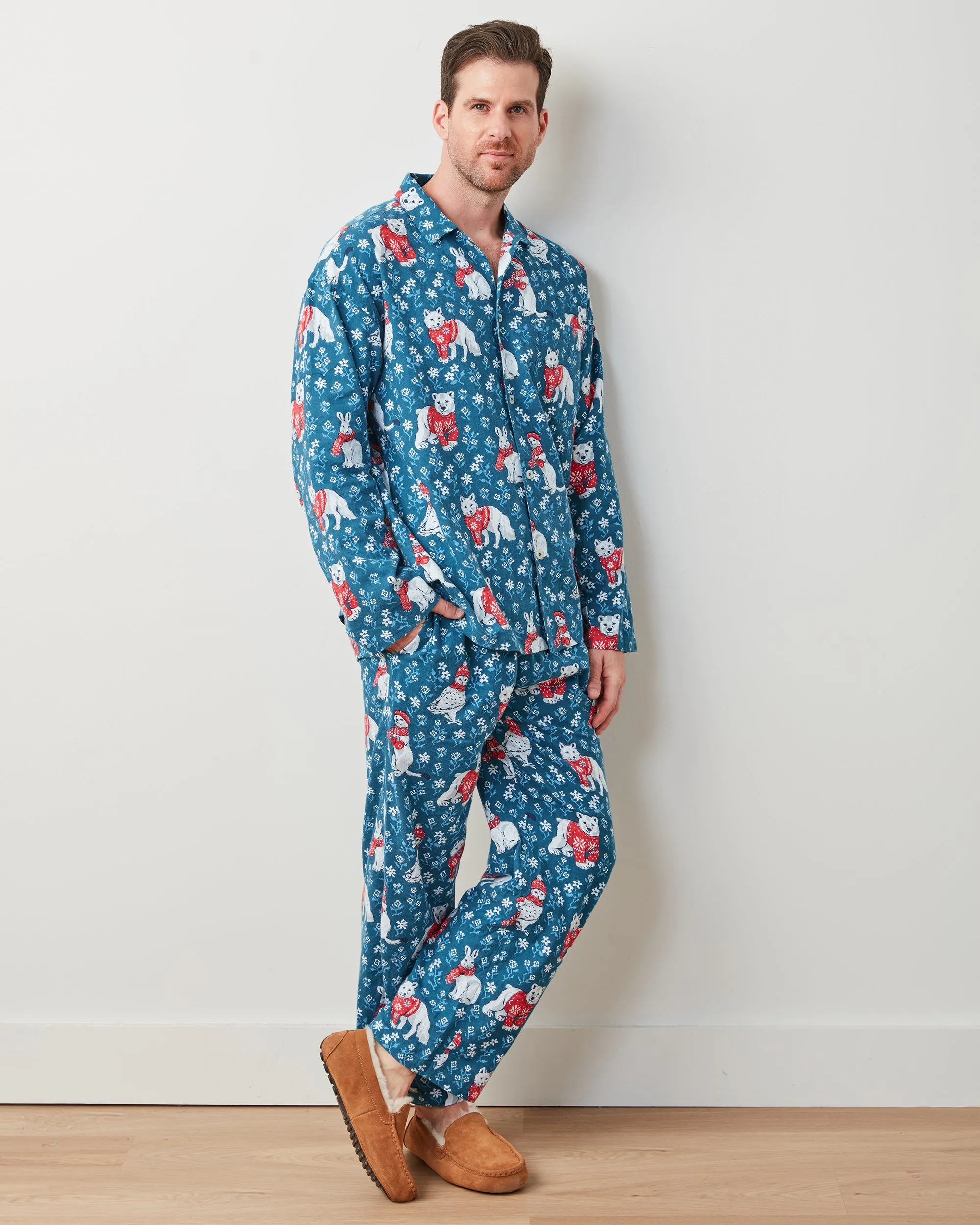 Bundled Up - Men's Lightweight Flannel Long PJ Set - Navy