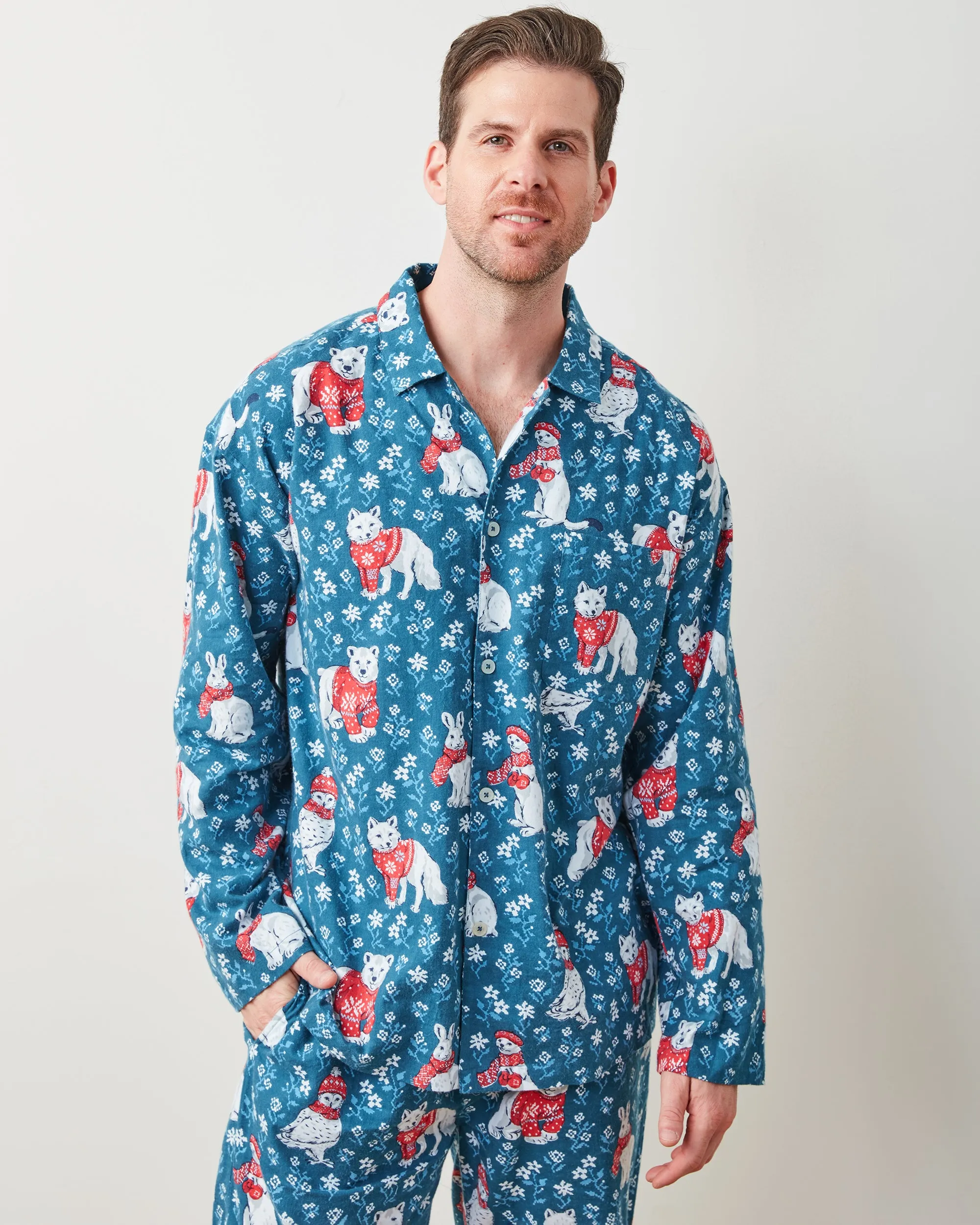 Bundled Up - Men's Lightweight Flannel Long PJ Set - Navy