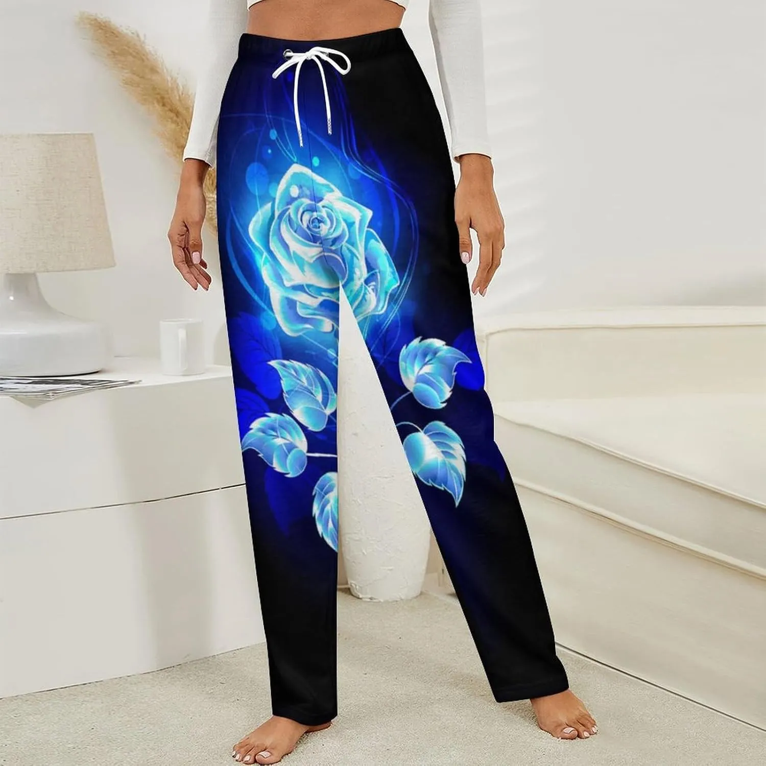 Burning Blue Rose Women's Flannel Pajama Pants Fleece Lounge Sleep Bottoms PJ