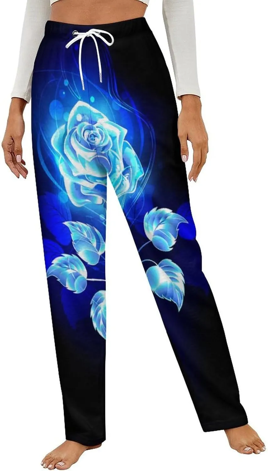 Burning Blue Rose Women's Flannel Pajama Pants Fleece Lounge Sleep Bottoms PJ