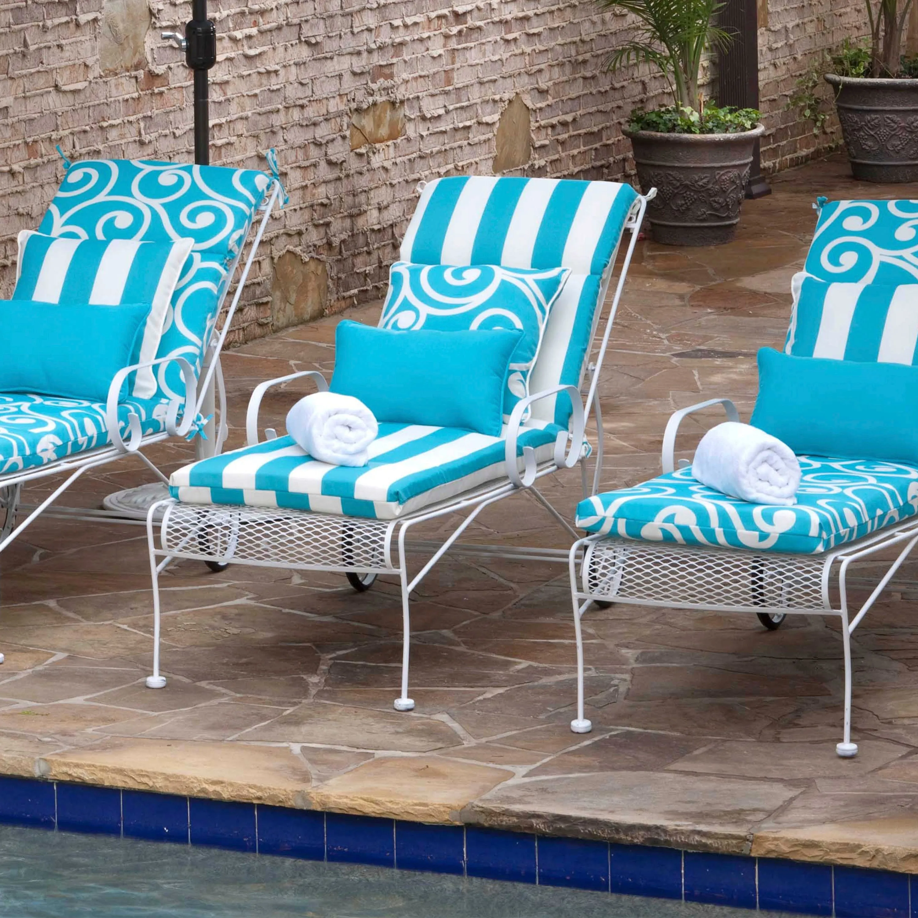 Cabana Stripe Turquoise Chaise Lounge Cushion 80X23X3