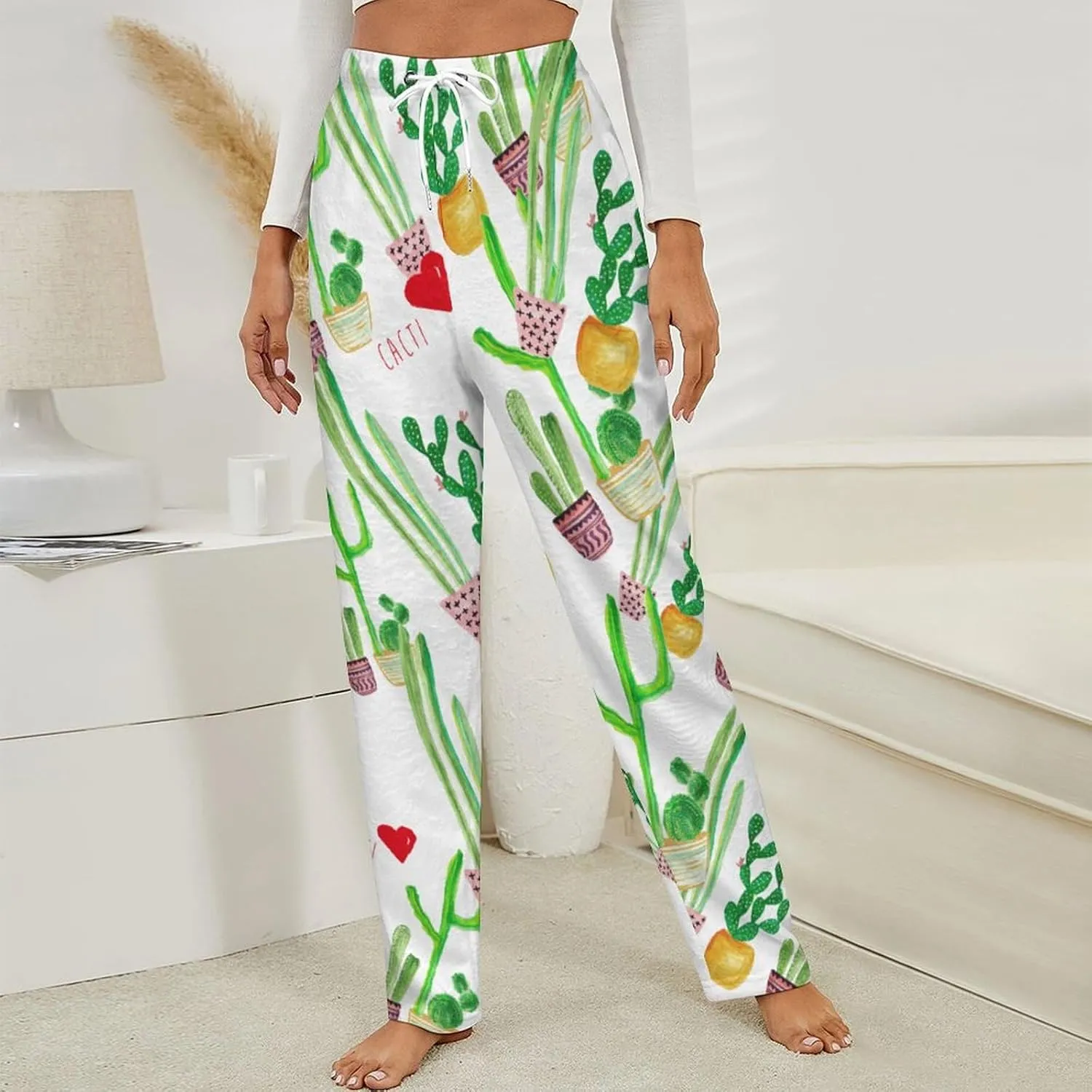 Cacti Cactus Love Women's Flannel Pajama Pants Fleece Lounge Sleep Bottoms PJ