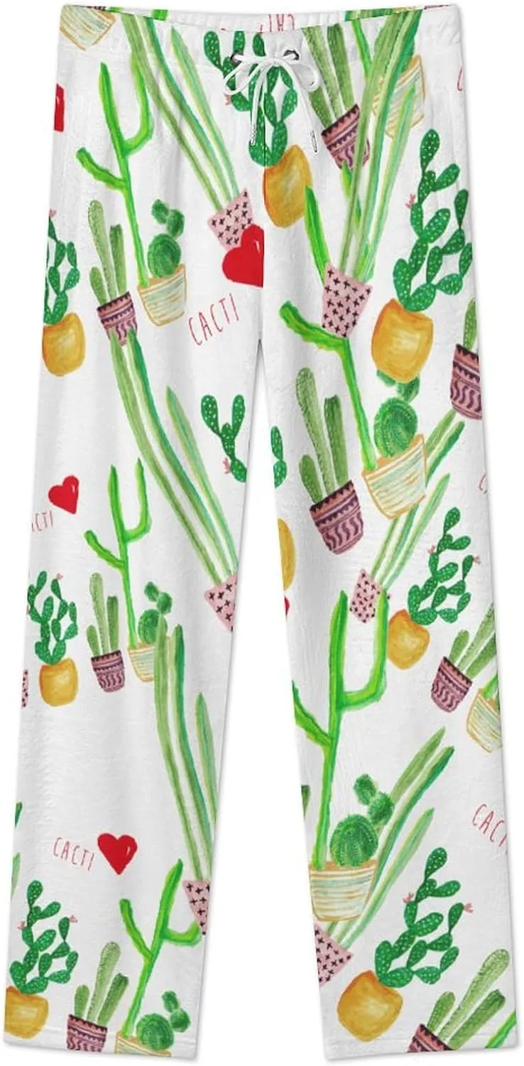 Cacti Cactus Love Women's Flannel Pajama Pants Fleece Lounge Sleep Bottoms PJ
