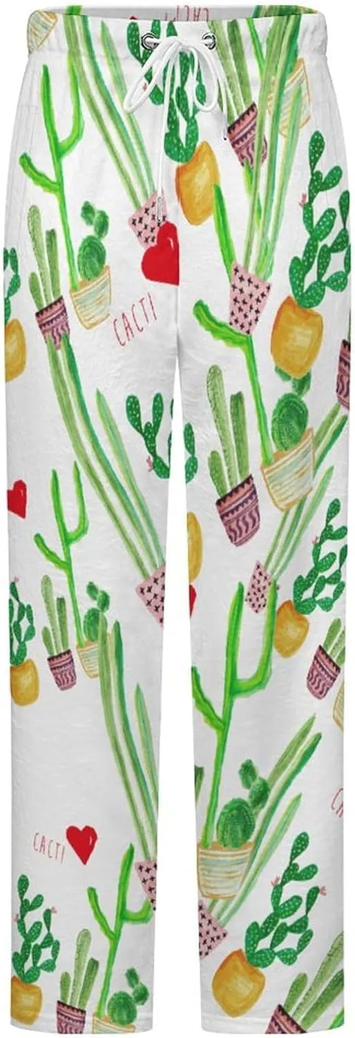 Cacti Cactus Love Women's Flannel Pajama Pants Fleece Lounge Sleep Bottoms PJ