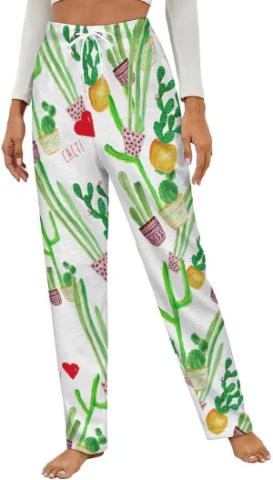 Cacti Cactus Love Women's Flannel Pajama Pants Fleece Lounge Sleep Bottoms PJ