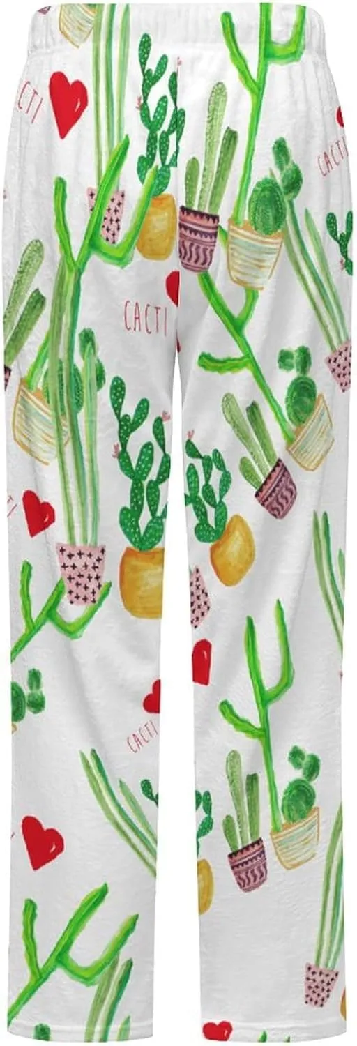 Cacti Cactus Love Women's Flannel Pajama Pants Fleece Lounge Sleep Bottoms PJ