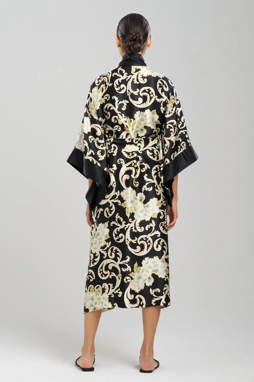 Camille Floral Scroll Kimono Silk Robe