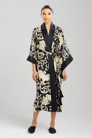 Camille Floral Scroll Kimono Silk Robe