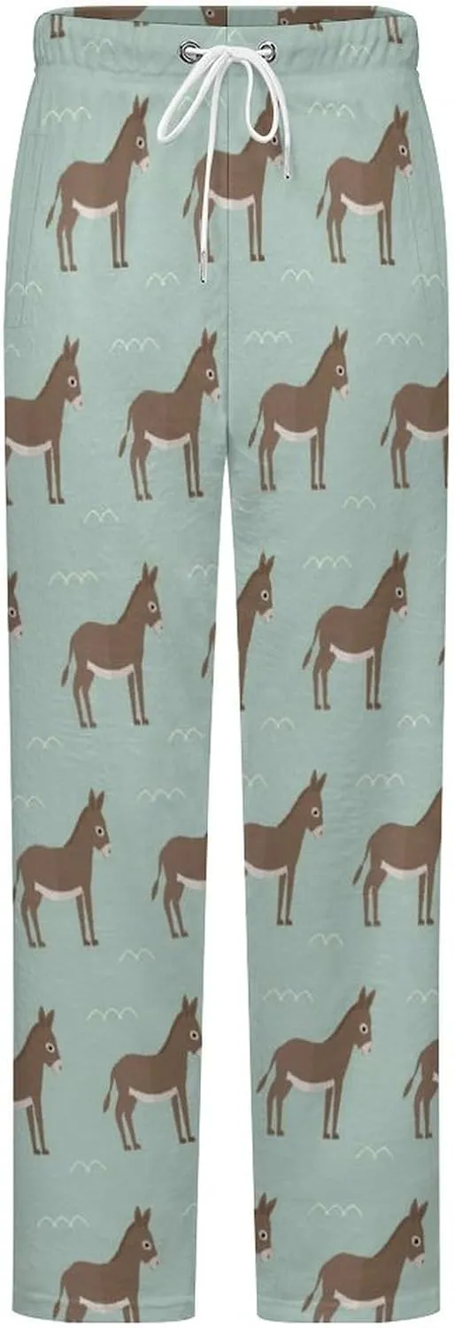 Cartoon Donkey Women's Flannel Pajama Pants Fleece Lounge Sleep Bottoms PJ
