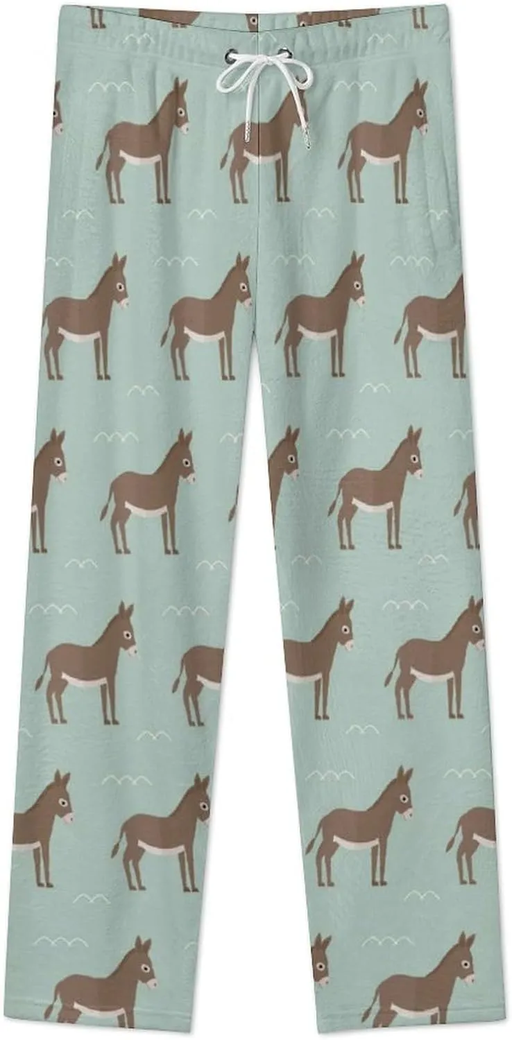 Cartoon Donkey Women's Flannel Pajama Pants Fleece Lounge Sleep Bottoms PJ