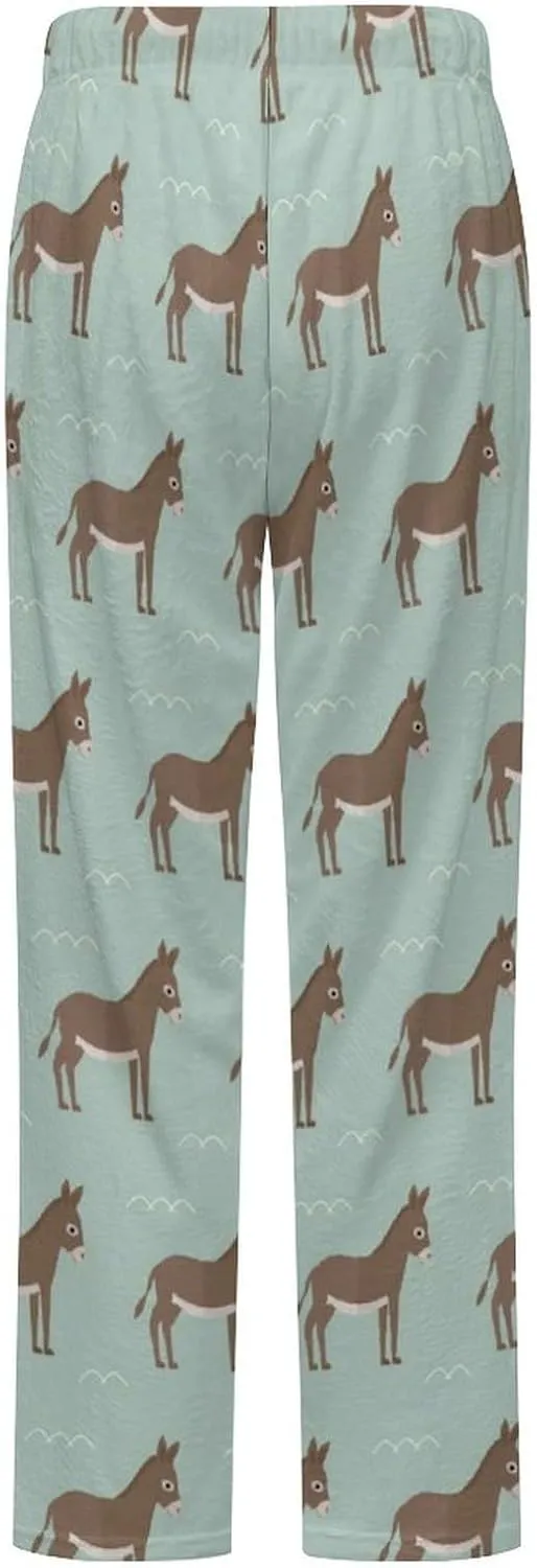 Cartoon Donkey Women's Flannel Pajama Pants Fleece Lounge Sleep Bottoms PJ
